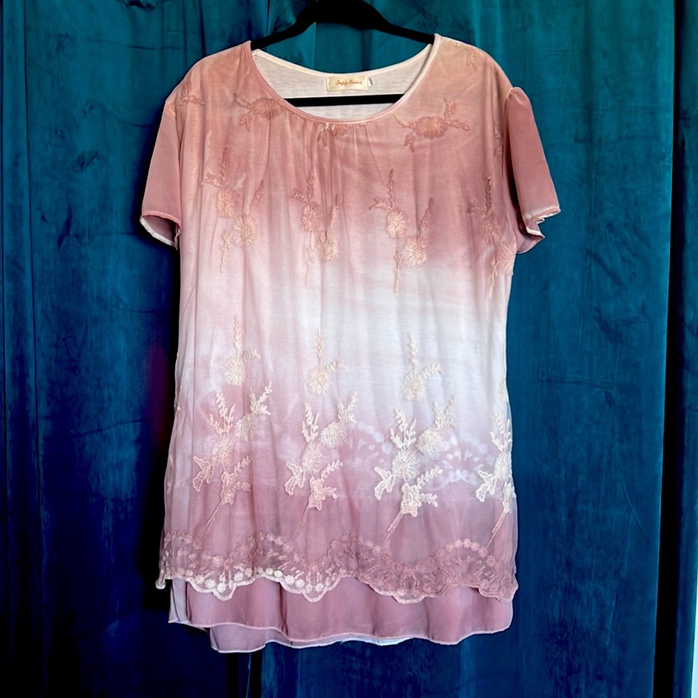 Simply Couture Mauve and cream double layer 3x blouse with embroidery